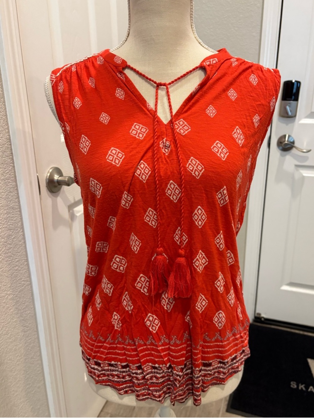 Lucky Brand Red Sleeveless Tassel Tie Boho Camisole